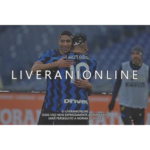 Roma vs Inter Campionato Serie A TIM - 17 giornata Stadio Olimpico - Roma 10-01-2021 nella foto Esultanza dopo il gol di Achraf Hakimi e lautaro Martinez ©Federico Gaetano / AG. ALDO LIVERANI SAS