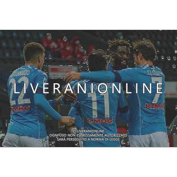 Franco Debernardi/LM - Udinese Calcio vs SSC Napoli - Italian football Serie A match 2020/2021 10 January 2021 - Friuli Dacia Arena stadium, udine, Italy Photo showing: Tiemoue Bakayoko of Napolii celebrate with his teammates Giovanni Di Lorenzo, Hirving Lozano and Eljif Elmas after scores a goal @LM/Franco Debernardi AG ALDO LIVERANI SAS