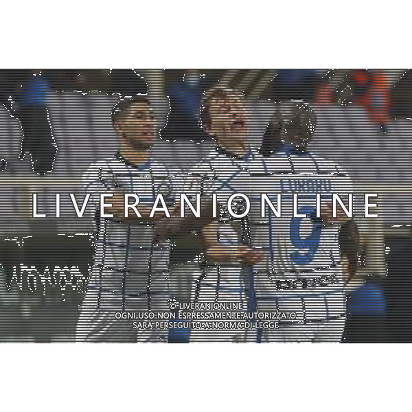 Fiorentina - Inter Coppa Italia Ottavi di Finale del 13/01/2021 nella foto: Esultanza inter dopo il goal di Lukaku Rumelu con nicolo\' barella e Hakimi (f.c.Internazionale) ©Claudio Zamagni/Agenzia Aldo Liverani during Italian\'s Cup soccer match between A.C.F. FIORENTINA and F.C.INTERNAZIONALE at Artemio Franchi Stadium in Florence on January 13 2021 photo credit by Claudio Zamagni/Aldo Liverani Photo Agency/AGENZIA ALDO LIVERANI SAS