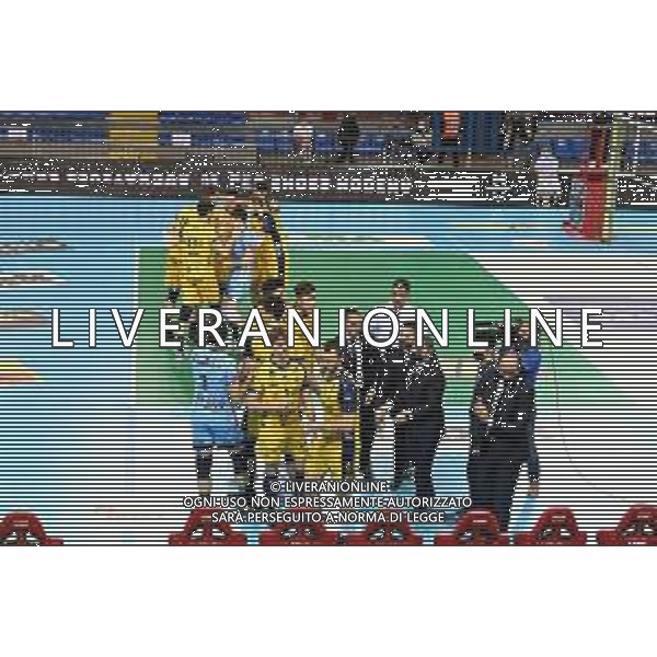 Roberto Bartomeoli/LM - Cucine Lube Civitanova vs Leo Shoes Modena - Volleyball Italian Serie A Men Superleague Championship 2020/2021 16 January 2021 - Palasport Eurosuole Forum, civitanova marche, Italy Photo showing: the players of Leo Shoes Modenatake the field @LM/Roberto Bartomeoli AG ALDO LIVERANI SAS