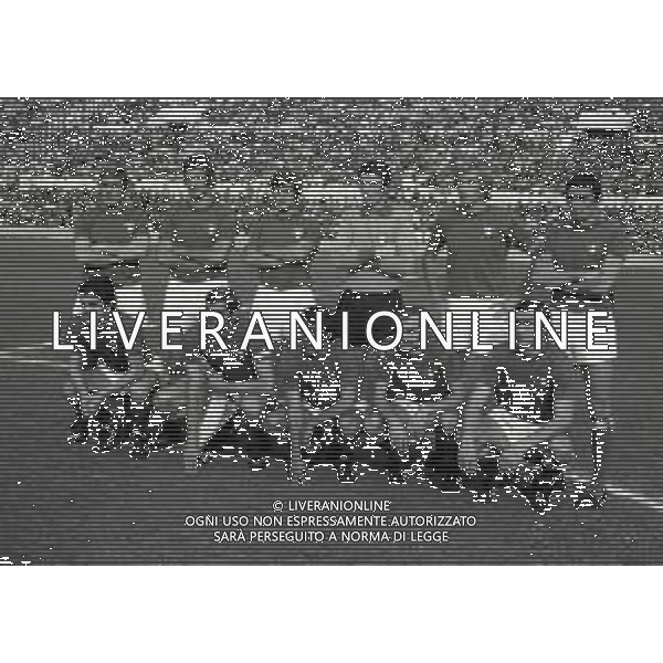 20-10-1973 ROMA QUALIFICAZIONI AI MONDIALI DI CALCIO ITALIA SVIZZERA 2-0 NELA FOTO LA FORMAZIONE DELLA NAZIONALE ITALIANA DA SIN IN PIEDI ROMEO BENETTI-LUCIANO SPINOSI-GIANNI RIVERA-DINO ZOFF-FRANCESCO MORINI GIGI RIVA SED DA SIN. FABIO CAPELLO-GIACINTO FACCHETTI-PIETRO ANASTASI-SANDRO MAZZOLA ETARCISIO BURGNICH AG ALDO LIVERANI SAS