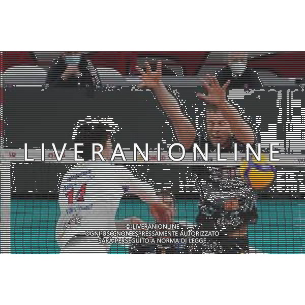 Loris Cerquiglini/LM - Sir Safety Conad Perugia vs Allianz Milano - Volleyball Italian Serie A Men Superleague Championship 2020/2021 17 January 2021 - PalaEvangelisti, perugia, Italy Photo showing: yuki ishikawa (n.14 hitter spicker power volley milano) spike ter horst thijs (n.5 hitter spicker sir safety conad perugia) block @LM/Loris Cerquiglini AG ALDO LIVERANI SAS