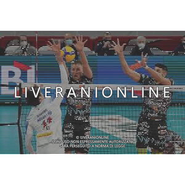 Loris Cerquiglini/LM - Sir Safety Conad Perugia vs Allianz Milano - Volleyball Italian Serie A Men Superleague Championship 2020/2021 17 January 2021 - PalaEvangelisti, perugia, Italy Photo showing: yuki ishikawa (n.14 hitter spicker power volley milano) spike ter horst thijs (n.5 hitter spicker sir safety conad perugia) block @LM/Loris Cerquiglini AG ALDO LIVERANI SAS