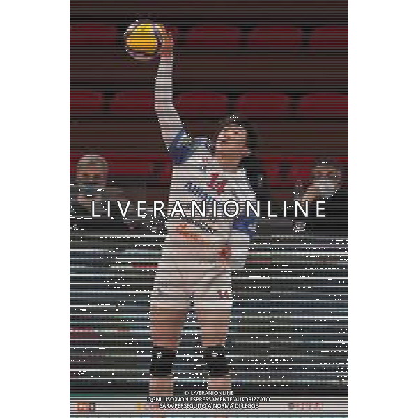 Loris Cerquiglini/LM - Sir Safety Conad Perugia vs Allianz Milano - Volleyball Italian Serie A Men Superleague Championship 2020/2021 17 January 2021 - PalaEvangelisti, perugia, Italy Photo showing: yuki ishikawa (n.14 hitter spicker power volley milano) serve @LM/Loris Cerquiglini AG ALDO LIVERANI SAS