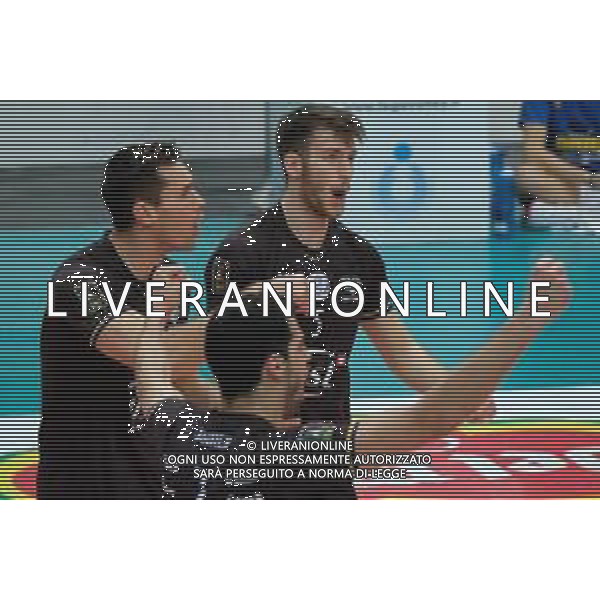 Roberto Tommasini/LM - NBV Verona vs Consar Ravenna - Volleyball Italian Serie A Men Superleague Championship 2020/2021 17 January 2021 - AGSM Forum, Verona, Italy Photo showing: Exultation of Milan Peslac - NBV Verona and Thomas Jaeschke - NBV Verona @LM/Roberto Tommasini AG ALDO LIVERANI SAS