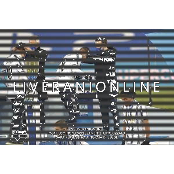 Reggio Emilia 20/01/2021 PS5 Supercoppa Italiana 2020/2021 Juventus vs Napoli - nella foto: Ramsey Aaron (Juventus f.c.) Dybala Paulo (Juventus f.c.) sul podio a fine gara ©Claudio Zamagni/Agenzia Aldo Liverani Ramsey Aaron (Juventus f.c.) Dybala Paulo (Juventus f.c.) during Italian\'s PS5 Super Cup 2020/2021 soccer match between JUVENTUS F.C and S.S.C.NAPOLI at Mapei Stadium in Reggio Emilia on January 20 2021 photo credit by Claudio Zamagni/Aldo Liverani Photo Agency
