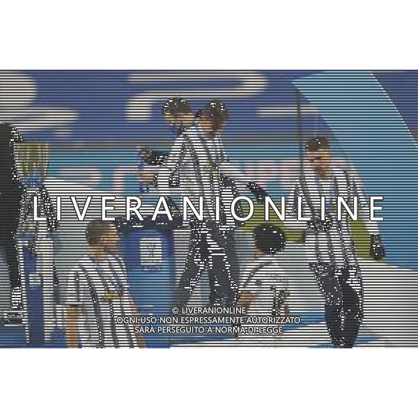 Reggio Emilia 20/01/2021 PS5 Supercoppa Italiana 2020/2021 Juventus vs Napoli - nella foto: Ramsey Aaron (Juventus f.c.) Dybala Paulo (Juventus f.c.) sul podio a fine gara ©Claudio Zamagni/Agenzia Aldo Liverani Ramsey Aaron (Juventus f.c.) Dybala Paulo (Juventus f.c.) during Italian\'s PS5 Super Cup 2020/2021 soccer match between JUVENTUS F.C and S.S.C.NAPOLI at Mapei Stadium in Reggio Emilia on January 20 2021 photo credit by Claudio Zamagni/Aldo Liverani Photo Agency