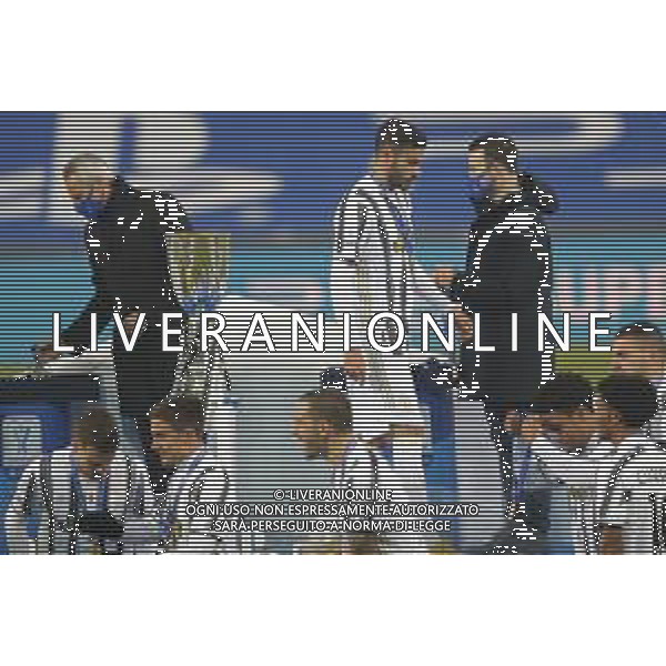 Reggio Emilia 20/01/2021 PS5 Supercoppa Italiana 2020/2021 Juventus vs Napoli - nella foto: Frabotta Gianluca (Juventus f.c.) sul podio a fine gara ©Claudio Zamagni/Agenzia Aldo Liverani during Italian\'s PS5 Super Cup 2020/2021 soccer match between JUVENTUS F.C and S.S.C.NAPOLI at Mapei Stadium in Reggio Emilia on January 20 2021 photo credit by Claudio Zamagni/Aldo Liverani Photo Agency