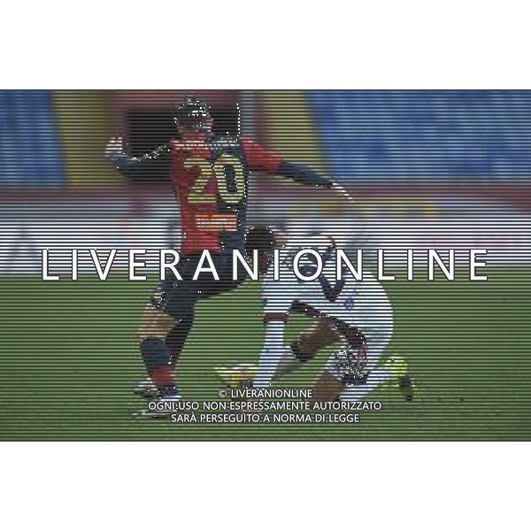 Danilo Vigo/LM - Genoa CFC vs Cagliari Calcio - Italian football Serie A match 2020/2021 24 January 2021 - Luigi Ferraris stadium, Genova, Italy Photo showing: Kevin Strootman (Genoa), Gabriele Zappa (Cagliari) @LM/Danilo Vigo/AGENZIA ALDO LIVERANI SAS