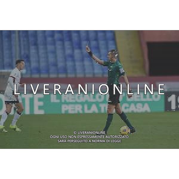 Danilo Vigo/LM - Genoa CFC vs Cagliari Calcio - Italian football Serie A match 2020/2021 24 January 2021 - Luigi Ferraris stadium, Genova, Italy Photo showing: The Referee of the match Marco Di Bello Yellow card for Nahitan Nandez (Cagliari) @LM/Danilo Vigo/AGENZIA ALDO LIVERANI SAS