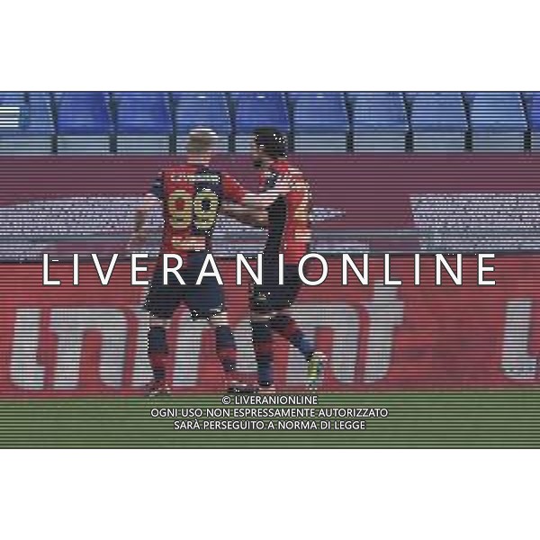 Danilo Vigo/LM - Genoa CFC vs Cagliari Calcio - Italian football Serie A match 2020/2021 24 January 2021 - Luigi Ferraris stadium, Genova, Italy Photo showing: Lennart Czyborra (Genoa) and Mattia Destro (Genoa) celebrates after scoring a goal @LM/Danilo Vigo/AGENZIA ALDO LIVERANI SAS