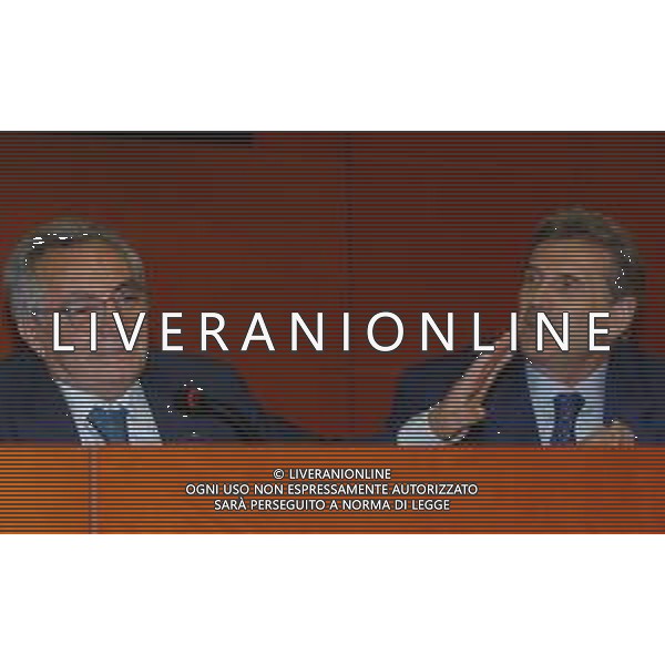 Milano, 15 / 06 / 2004 Presentazione \'la Storia della Nazionale Azzurra dal Primo Mondiale all\'Europeo 2004 del n¡ 3-2004 de l\'Europeo nella foto: Candido Cannavo\' e Giacinto Facchetti foto Danilo Recalcati/AG.Aldo Liverani