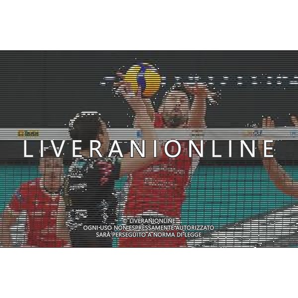 Loris Cerquiglini/LM - Sir Safety Conad Perugia vs Consar Ravenna - Italian Volleyball Men Cup 2020/2021 27 January 2021 - PalaEvangelisti, perugia, Italy Photo showing: roberto russo (n.12 middle-blocker sir safety conad perugia) vs mengozzi stefano (n.1 consar ravenna) @LM/Loris Cerquiglini/AGENZIA ALDO LIVERANI SAS