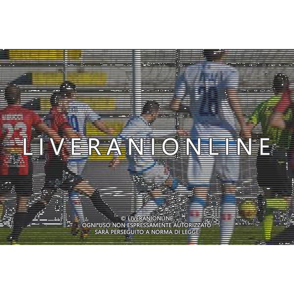 Fabio Fagiolini/LM - Lucchese vs Novara Calcio - Italian football Serie C match 2020/2021 31 January 2021 - Porta Elisa stadium, lucca, Italy Photo showing: Eric Lanini (Novara) shots on goal and scored 1 - 0 @LM/Fabio Fagiolini