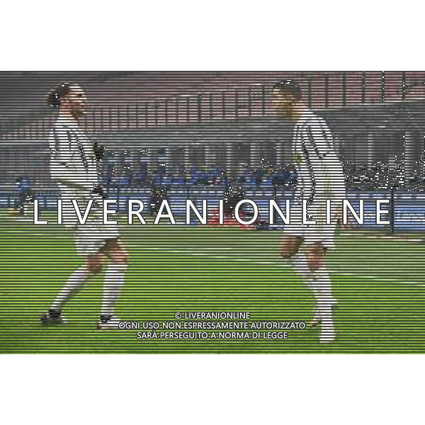 Cristiano Ronaldo (Juventus) DX e Adrien Rabiot (Juventus) DX esultano dopo il gol dell’1 a 1 Inter vs Juventus Coppa Italia - semifinale gara di andata Milano 02-02-2021 Stadio Giuseppe Meazza - San Siro foto Roberto Garavaglia/ag. Aldo Liverani sas