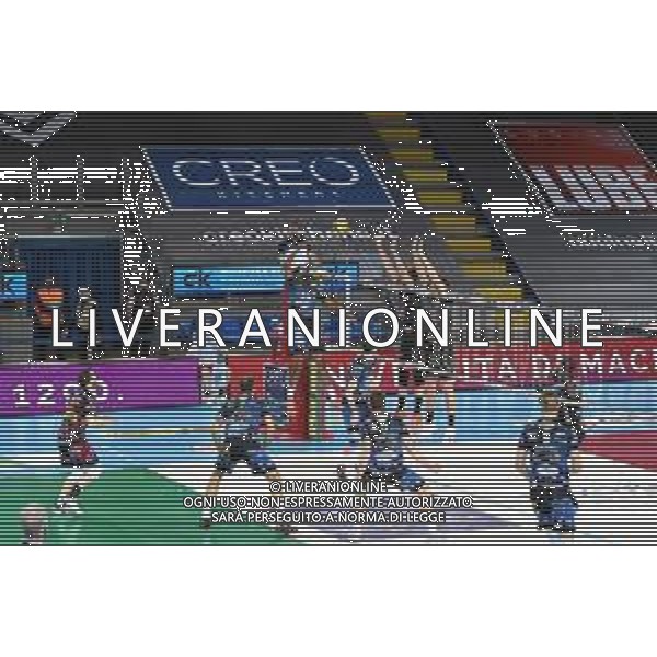 Roberto Bartomeoli/LM - Cucine Lube Civitanova vs Sir Safety Conad Perugia - Volleyball Italian Serie A Men Superleague Championship 2020/2021 03 February 2021 - Eurosuole Forum, civitanova marche, Italy Photo showing: Spike of Wilfredo Leon Venero (Sir Safety Conad Perugia) @LM/Roberto Bartomeoli/ AGENZIA ALDO LIVERANI SAS