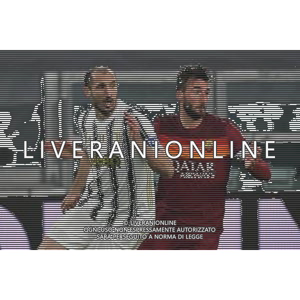 ©Falzone/Agenzia Aldo Liverani Torino 06.02.2021 Stadio Allianz Stadium Juventus vs Roma Serie A Tim 2020-2021 Nella foto : GIORGIO CHIELLINI-BRYAN CRISTANTE ©Falzone/ AGENZIA ALDO LIVERANI SAS