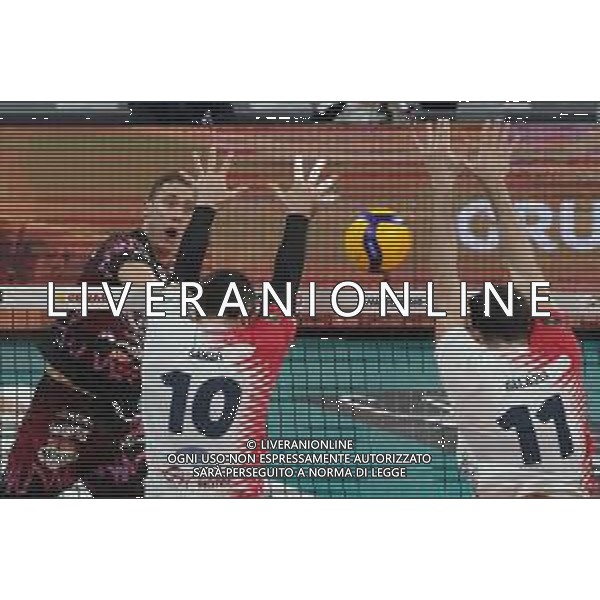 Loris Cerquiglini/LM - Sir Safety Conad Perugia vs Vero Volley Monza - Volleyball Italian Serie A Men Superleague Championship 2020/2021 06 February 2021 - PalaBarton, perugia, Italy Photo showing: aleksandar atanasijevic (n.14 opposite spiker sir safety conad perugia) crushes @LM/Loris Cerquiglini/ AGENZIA ALDO LIVERANI SAS