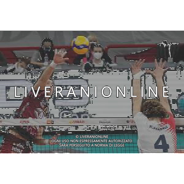 Loris Cerquiglini/LM - Sir Safety Conad Perugia vs Vero Volley Monza - Volleyball Italian Serie A Men Superleague Championship 2020/2021 06 February 2021 - PalaBarton, perugia, Italy Photo showing: aleksandar atanasijevic (n.14 opposite spiker sir safety conad perugia) crushes @LM/Loris Cerquiglini/ AGENZIA ALDO LIVERANI SAS