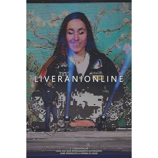 Luca Tedeschi/LM - 2021 FIS Alpine World SKI Championships - Opening Ceremony - alpine ski race 07 February 2021 - Piazza della Stazione, cortina (bl), Italy Photo showing: Kristian Ghedina presenter of the ceremony presents Sofia Goggia in remote connection @LM/Luca Tedeschi/ AGENZIA ALDO LIVERANI SAS