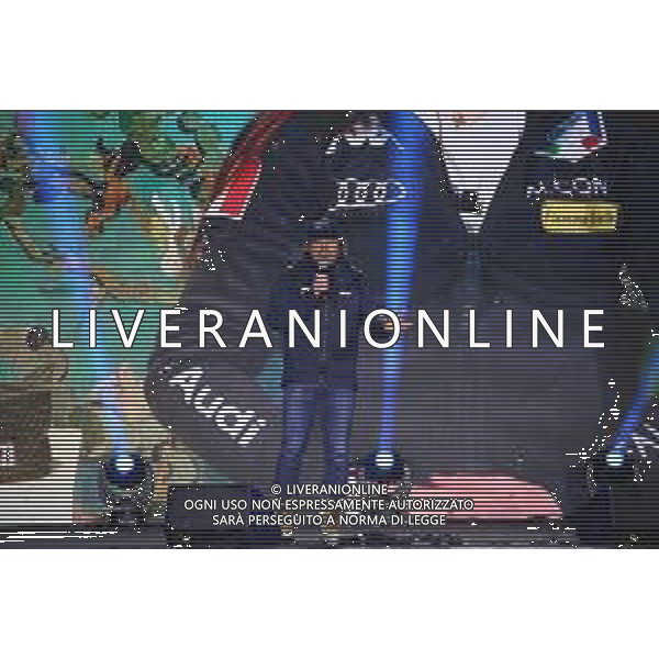 Luca Tedeschi/LM - 2021 FIS Alpine World SKI Championships - Opening Ceremony - alpine ski race 07 February 2021 - Piazza della Stazione, cortina (bl), Italy Photo showing: Kristian Ghedina presenter of the ceremony presents Sofia Goggia in remote connection @LM/Luca Tedeschi/ AGENZIA ALDO LIVERANI SAS