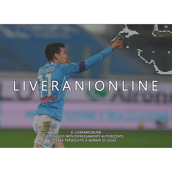 Atalanta-Napoli Coppa Italia 2020/2021 Semifinale di ritorno Bergamo, 10 Febbraio 2021 Nella foto: Hirving Lozano esulta dopo il gol del 2-1 Ph. Soli - Ag. Aldo Liverani/AGENZIA ALDO LIVERANI SAS