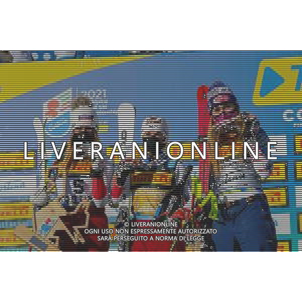 Sergio Bisi/LM - 2021 FIS Alpine World SKI Championships - Super G - Women - alpine ski race 11 February 2021 - Olympia delle Tofane, cortina (bl), Italy Photo showing: GUT-BEHRAMI Lara - SUTER Corinne (SUI) - SHIFFRIN Mikaela (USA) @LM/Sergio Bisi/AGENZIA ALDO LIVERANI SAS