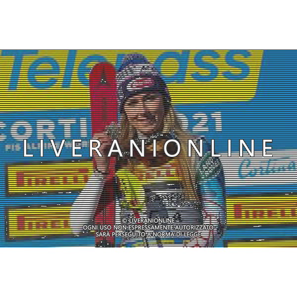 Sergio Bisi/LM - 2021 FIS Alpine World SKI Championships - Super G - Women - alpine ski race 11 February 2021 - Olympia delle Tofane, cortina (bl), Italy Photo showing: SHIFFRIN Mikaela (USA) BRONZE MEDAL @LM/Sergio Bisi/AGENZIA ALDO LIVERANI SAS