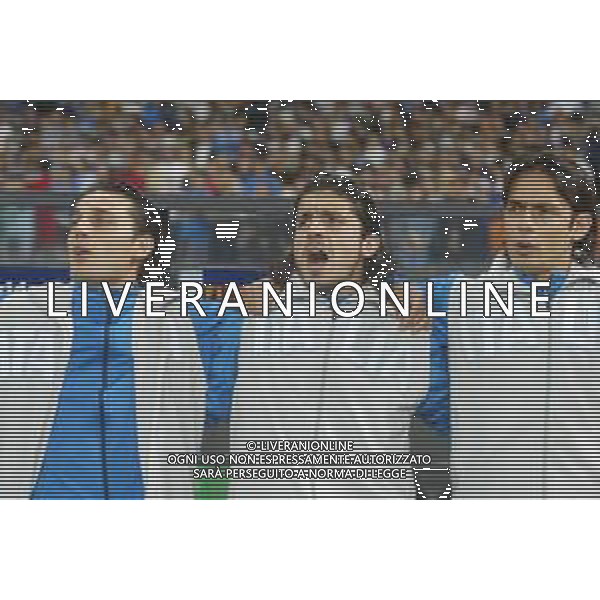 Mondiali calcio 2002 Corea-Giappone Nazionale italiana calcio 2002 nella foto gattuso gennaro - montella vincenzo - inzaghi filippo durante l\'inno di mameli Agenzia Aldo Liverani Sas