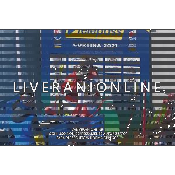 Luca Tedeschi/LM - 2021 FIS Alpine World SKI Championships - Downhill - Women - alpine ski race 13 February 2021 - Olympia delle Tofane, cortina (bl), Italy Photo showing: GUT-BEHRAMI Lara (SUI) Podium @LM/Luca Tedeschi