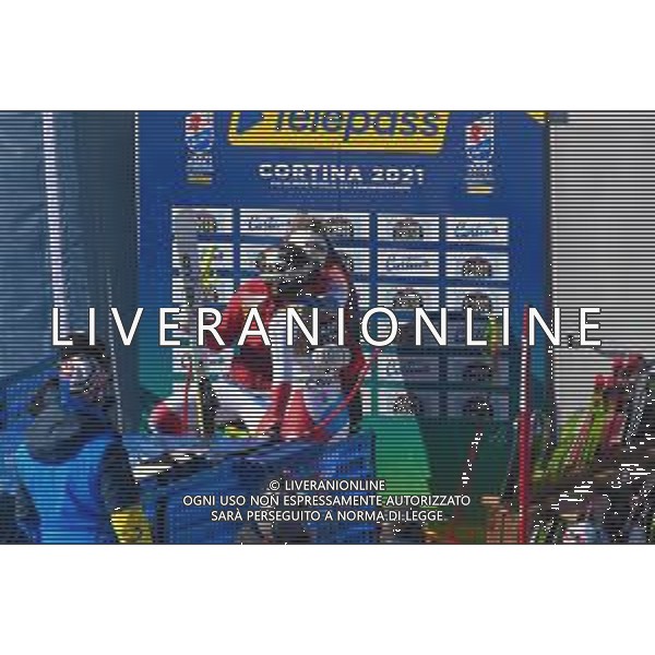 Luca Tedeschi/LM - 2021 FIS Alpine World SKI Championships - Downhill - Women - alpine ski race 13 February 2021 - Olympia delle Tofane, cortina (bl), Italy Photo showing: GUT-BEHRAMI Lara (SUI) Podium @LM/Luca Tedeschi