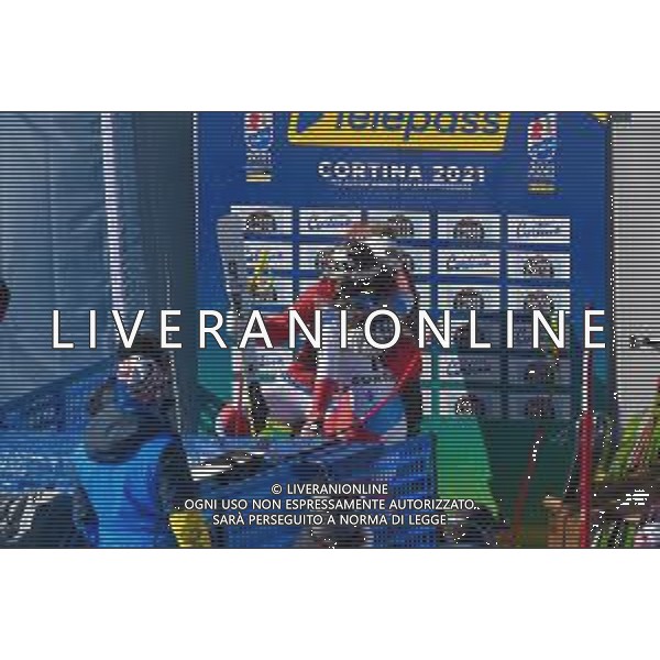 Luca Tedeschi/LM - 2021 FIS Alpine World SKI Championships - Downhill - Women - alpine ski race 13 February 2021 - Olympia delle Tofane, cortina (bl), Italy Photo showing: GUT-BEHRAMI Lara (SUI) Podium @LM/Luca Tedeschi