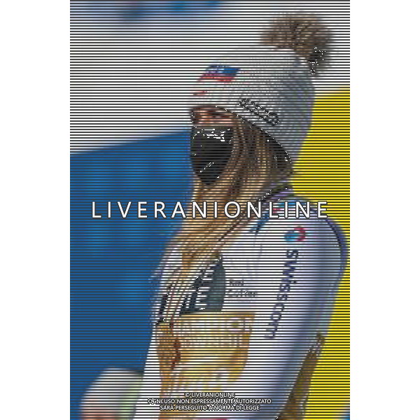 Luca Tedeschi/LM - 2021 FIS Alpine World SKI Championships - Downhill - Women - alpine ski race 13 February 2021 - Olympia delle Tofane, cortina (bl), Italy Photo showing: SUTER Corinne (SUI) Podium @LM/Luca Tedeschi AG ALDO LIVERANI SAS