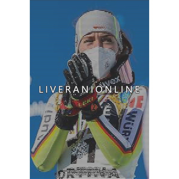 Luca Tedeschi/LM - 2021 FIS Alpine World SKI Championships - Downhill - Women - alpine ski race 13 February 2021 - Olympia delle Tofane, cortina (bl), Italy Photo showing: WEIDLE Kira (GER) Podium @LM/Luca Tedeschi AG ALDO LIVERANI SAS