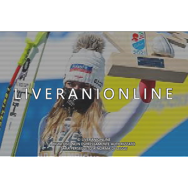 Luca Tedeschi/LM - 2021 FIS Alpine World SKI Championships - Downhill - Women - alpine ski race 13 February 2021 - Olympia delle Tofane, cortina (bl), Italy Photo showing: SUTER Corinne (SUI) Podium @LM/Luca Tedeschi AG ALDO LIVERANI SAS