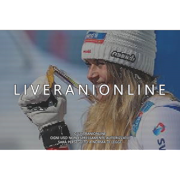 Luca Tedeschi/LM - 2021 FIS Alpine World SKI Championships - Downhill - Women - alpine ski race 13 February 2021 - Olympia delle Tofane, cortina (bl), Italy Photo showing: SUTER Corinne (SUI) Podium @LM/Luca Tedeschi AG ALDO LIVERANI SAS