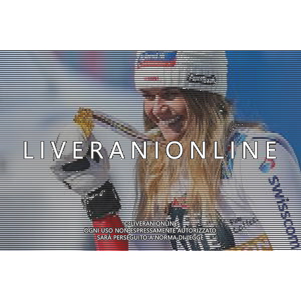 Luca Tedeschi/LM - 2021 FIS Alpine World SKI Championships - Downhill - Women - alpine ski race 13 February 2021 - Olympia delle Tofane, cortina (bl), Italy Photo showing: SUTER Corinne (SUI) PodiumWEIDLE Kira @LM/Luca Tedeschi AG ALDO LIVERANI SAS