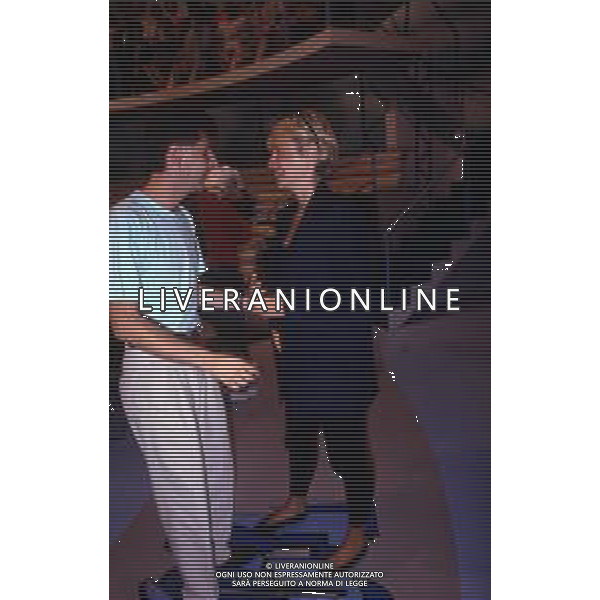 RETROSPETTIVA ROBERTA TERMALI CONDUTTRICE TELEVISIVA NELLA FOTO FABIO FAZIO E ROBERTA TERMALI NELL\'ANNO 1988 NELLA TRASMISSIONE TELEVISIVA “FORZA ITALIA“ ODEON TV AG ALDO LIVERANI SAS