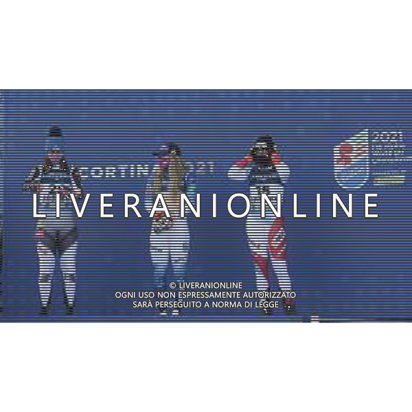 Sergio Bisi/LM - 2021 FIS Alpine World SKI Championships - Alpine Combined - Women - alpine ski race 15 February 2021 - Olympia delle Tofane, cortina (bl), Italy Photo showing: Podium @LM/Sergio Bisi AG ALDO LIVERANI SAS