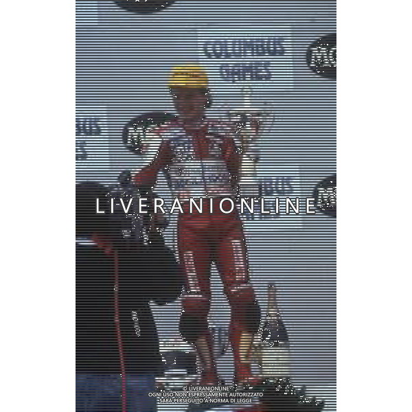 RETROSPETTIVA FAUSTO GRESINI PILOTA MOTOCICLISMO NELLA FOTO FAUSTO GRESINI NELL\'ANNO 1992 AG CONTROLUCE-AG ALDO LIVERANI SAS