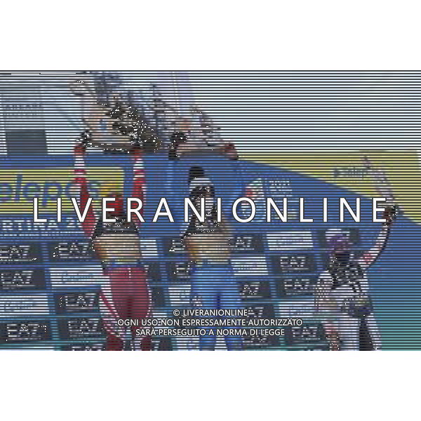 Sergio Bisi/LM - 2021 FIS Alpine World SKI Championships - Parallel Giant Slalom - Women - alpine ski race 16 February 2021 - Rumerlo, cortina (bl), Italy Photo showing: podium @LM/Sergio Bisi AG ALDO LIVERANI SAS