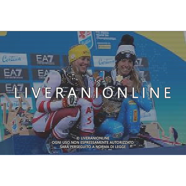 Sergio Bisi/LM - 2021 FIS Alpine World SKI Championships - Parallel Giant Slalom - Women - alpine ski race 16 February 2021 - Rumerlo, cortina (bl), Italy Photo showing: BASSINO Marta (ITA) - LIENSBERGER Katharina (AUT) Gold Medal @LM/Sergio Bisi AG ALDO LIVERANI SAS