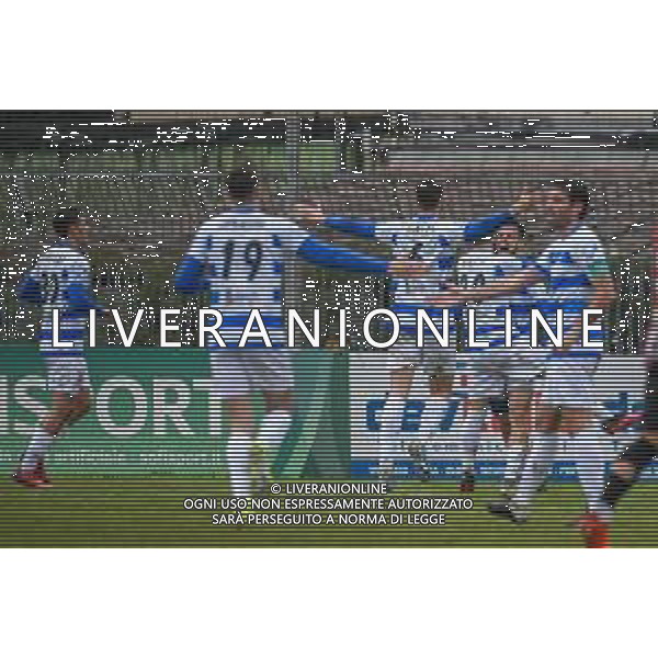 Fabio Fagiolini/LM - Lucchese vs Pro Patria - Italian football Serie C match 2020/2021 17 February 2021 - lucca, Italy Photo showing: Pro Patria players celebrate after scoring the second goal of Tommaso Brignoli (Pro Patria) @LM/Fabio Fagiolini/AGENZIA ALDO LIVERANI SAS