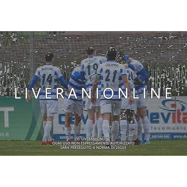 Fabio Fagiolini/LM - Lucchese vs Pro Patria - Italian football Serie C match 2020/2021 17 February 2021 - lucca, Italy Photo showing: Pro Patria players celebrate after scoring the second goal of Tommaso Brignoli (Pro Patria) @LM/Fabio Fagiolini/AGENZIA ALDO LIVERANI SAS