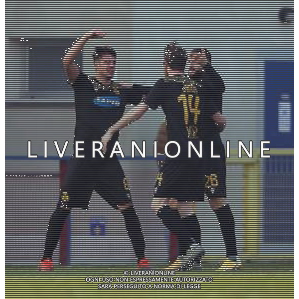 VIRTUS VERONA - RAVENNA CAMPIONATO CALCIO SERIE C LEGA PRO 17.02.2021 NELLA FOTO ESULTANZA DOPO IL GOL DI SERENI - SIMONE FRANCHINI, ENRICO ZANONI E ESPOSITO GIANLUCA ©SANTANDREA/AGENZIA ALDO LIVERANI SAS