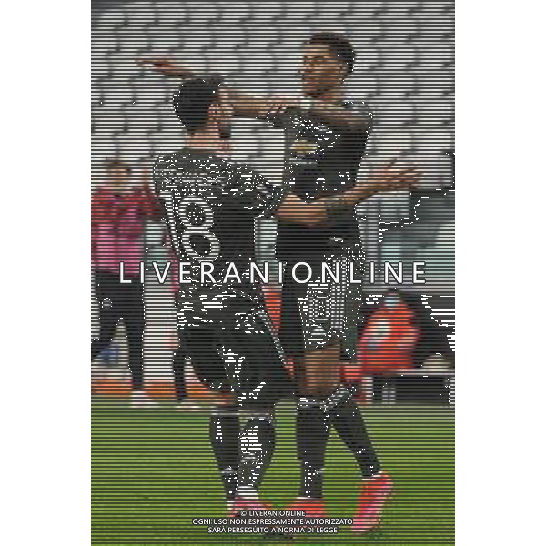 Torino 18.02.2021 Allianz Stadium Real Sociedad vs Manchester United Sedicesimi Andata Uefa Europa League 2020/2021 ©Viganti/Agenzia Aldo Liverani Nella foto: esultanza di marcus rashford e bruno fernandes ©Manuela Viganti/AGENZIA ALDO LIVERANI SAS
