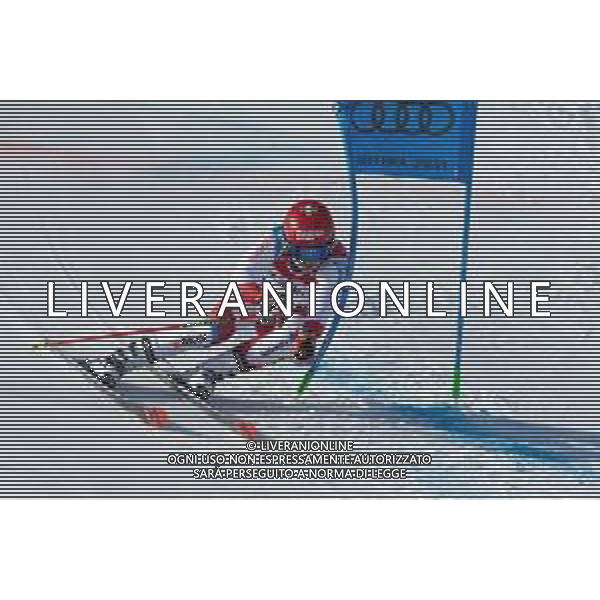 Francesco Scaccianoce/LM - 2021 FIS Alpine World SKI Championships - Giant Slalom - Men - alpine ski race 19 February 2021 - Labirinti, cortina (bl), Italy Photo showing: Loic Mellard (SUI) finishes in 5th postion @LM/Francesco Scaccianoce AG ALDO LIVERANI SAS