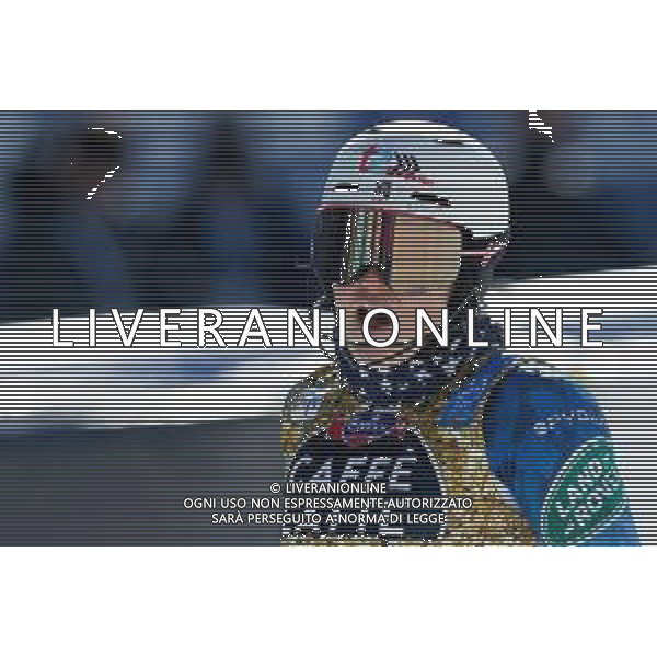 Francesco Scaccianoce/LM - 2021 FIS Alpine World SKI Championships - Slalom - Women - alpine ski race 20 February 2021 - Druscie, cortina (bl), Italy Photo showing: Nina O Brien (USA) celebrates after the finish line @LM/Francesco Scaccianoce AG ALDO LIVERANI SAS