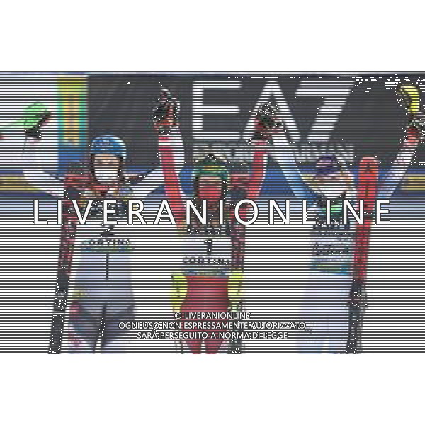 Luca Tedeschi/LM - 2021 FIS Alpine World SKI Championships - Slalom - Women - alpine ski race 20 February 2021 - Druscie, cortina (bl), Italy Photo showing: Petra Volhova (Slovakia) Katharina Liensberger (Austria) Mikaela Shiffrin (USA) @LM/Luca Tedeschi AG ALDO LIVERANI SAS