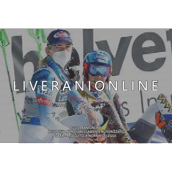 Francesco Scaccianoce/LM - 2021 FIS Alpine World SKI Championships - Slalom - Women - alpine ski race 20 February 2021 - Druscie, cortina (bl), Italy Photo showing: Petra Vlhova (SVK) and Petra Vlhova (SVK) watching the standings @LM/Francesco Scaccianoce AG ALDO LIVERANI SAS